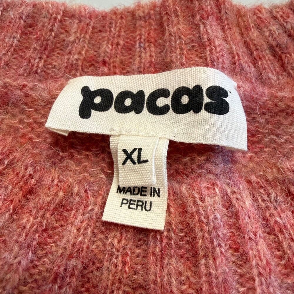Pacas Sweater Baby Alpaca Merino Wool Coral Crewneck Pointelle Sleeves Womens XL - Picture 6 of 9
